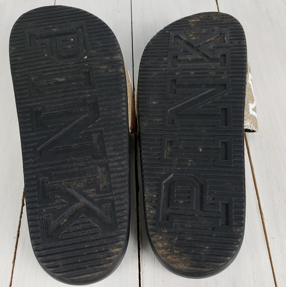 - 394GAP Victoria's Secret VS PINK glitter slides gold - Picture 11 of 11